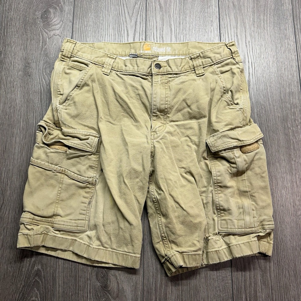 Carhartt Mens Relaxed Fit Cargo Shorts 36 Tan Canvas Workwear Distressed Y2k